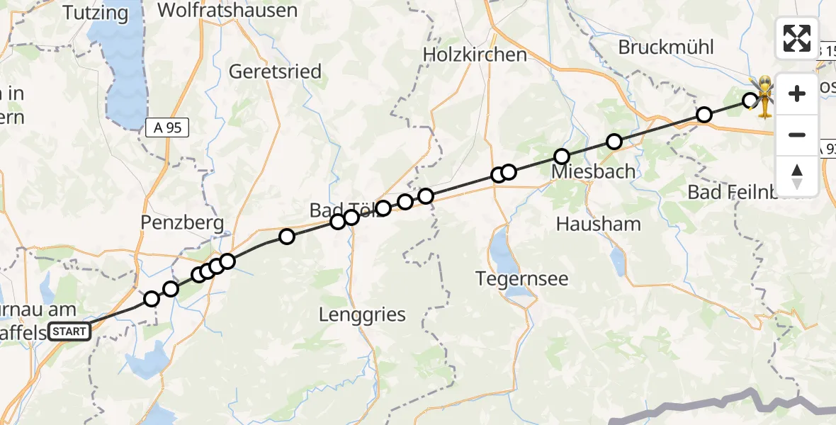 Flugroute Rettungshubschrauber Großweil - Kolbermoor, 07 August 2026, 18:35