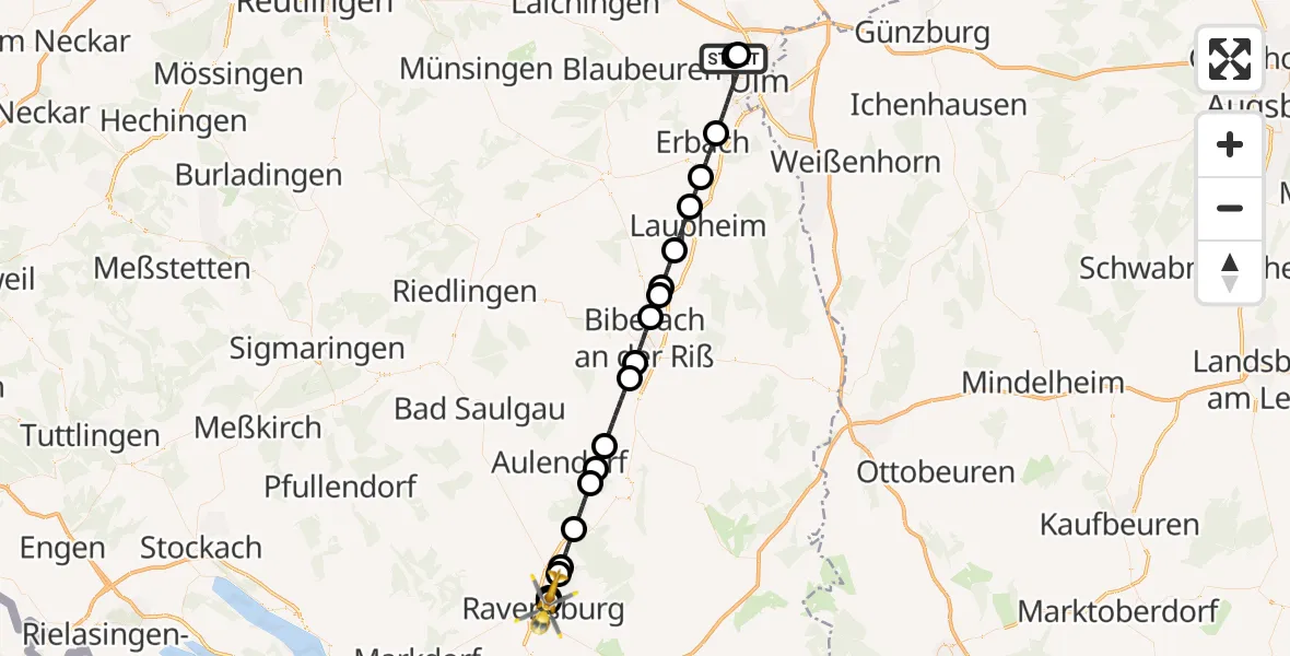 Flugroute Rettungshubschrauber Ulm Military Hospital Emergency - Sankt Elisabeth Hospital, 07 August 2026, 18:37