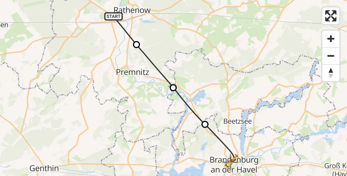 Flugroute Rettungshubschrauber Rathenow - Brandenburg an der Havel, 07 August 2026, 18:46