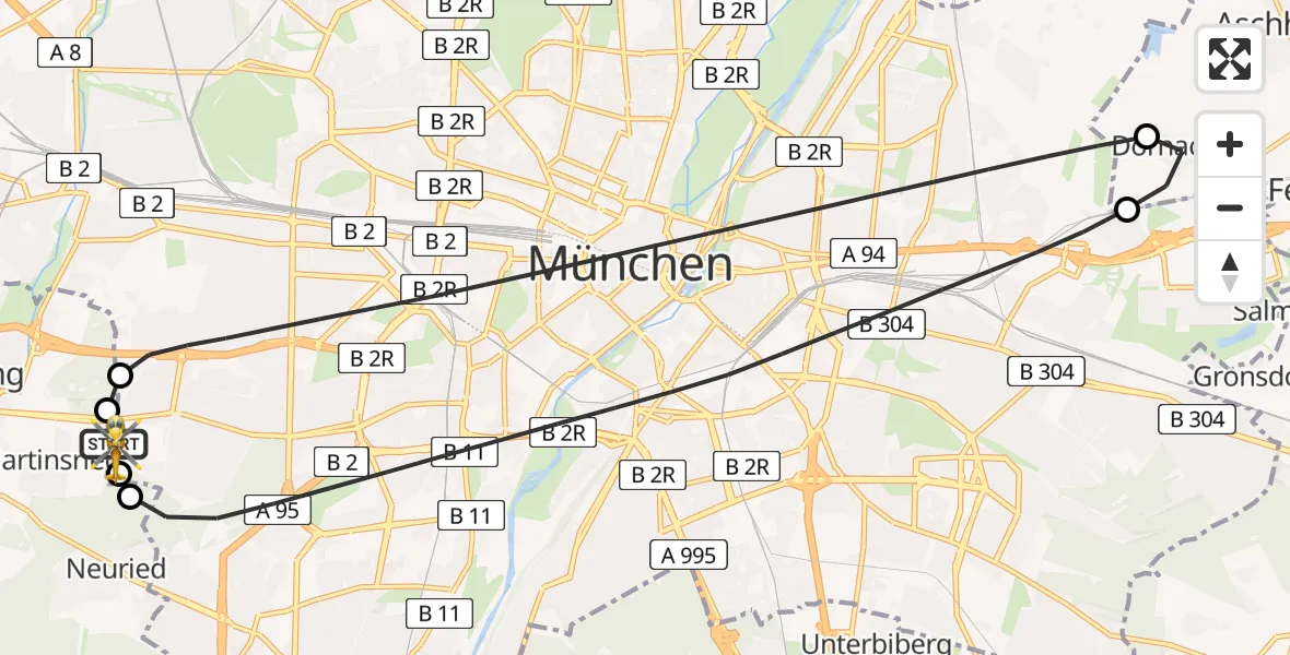 Flugroute Rettungshubschrauber DRF Air Rescue München Hubschrauberlandeplatz - DRF Air Rescue München Hubschrauberlandeplatz, 07 August 2026, 18:46