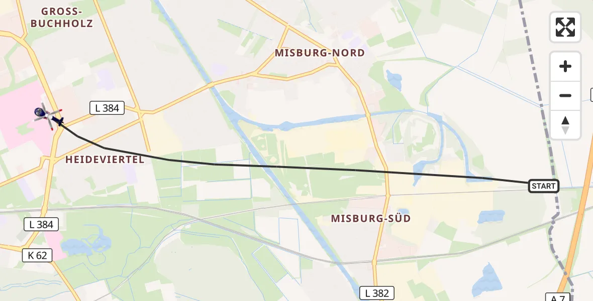 Flugroute Polizeihubschrauber Hannover - Hannover Luftrettung Hubschrauberlandeplatz (Christoph 4), 07 August 2026, 18:58