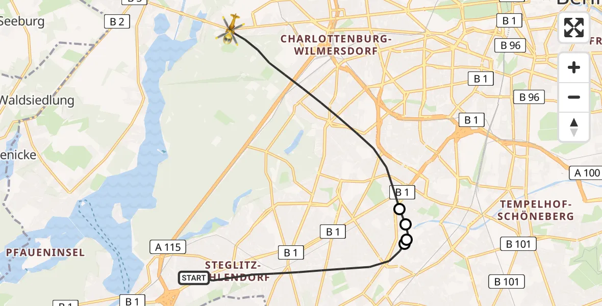 Flugroute Rettungshubschrauber Berlin - Berlin, 07 August 2026, 19:05