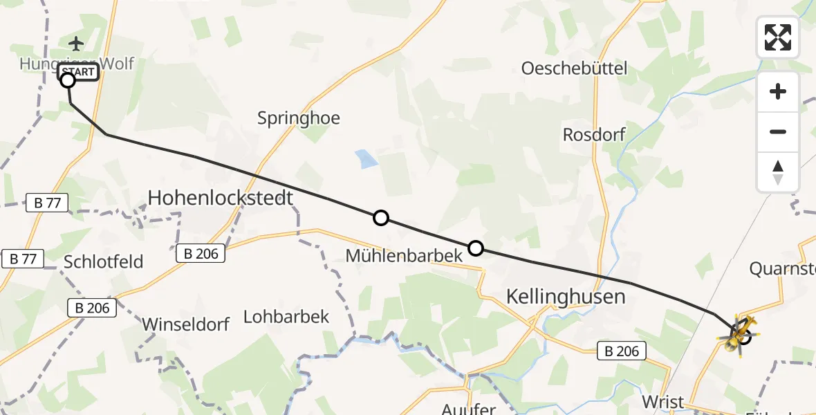 Flugroute Rettungshubschrauber Itzehoe Hungriger Wolf Flugplatz - Quarnstedt, 07 August 2026, 19:08