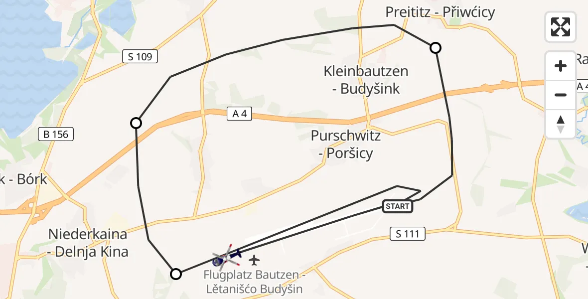 Flugroute Polizeihubschrauber Kubschütz - Kubschütz, 07 August 2026, 19:14