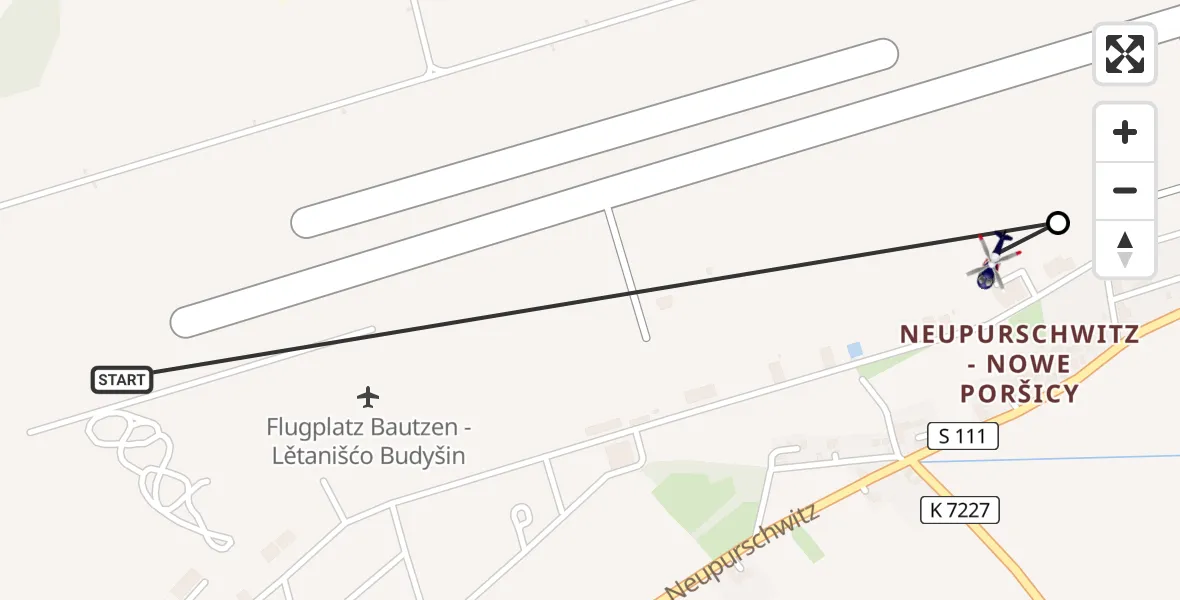 Flugroute Polizeihubschrauber Kubschütz - Bautzen Flugplatz, 07 August 2026, 19:24