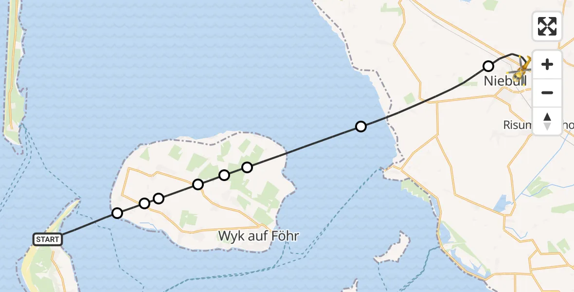 Flugroute Ambulanzhubschrauber Norddorf auf Amrum - Niebüll, 07 August 2026, 19:28