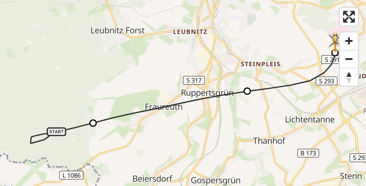Flugroute Rettungshubschrauber Werdau - ADAC Air Rescue Station Zwickau Hubschrauberlandeplatz, 07 August 2026, 19:32
