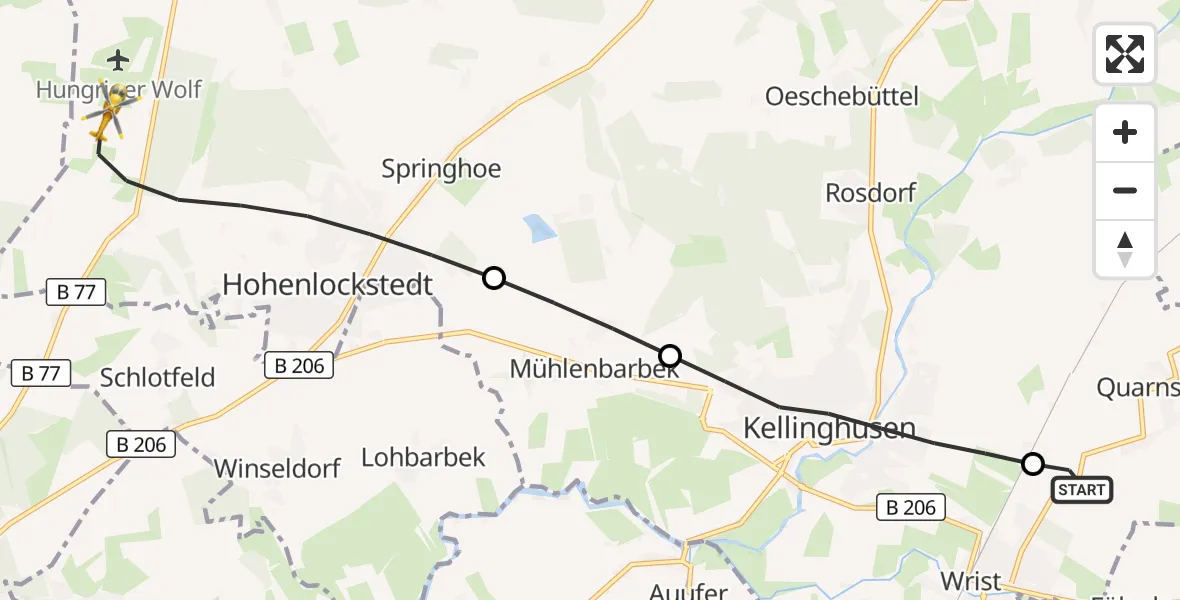 Flugroute Rettungshubschrauber Quarnstedt - Hohenlockstedt, 07 August 2026, 19:35