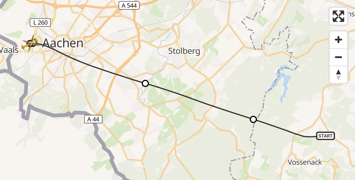 Flugroute Rettungshubschrauber Hürtgenwald - Aachen Hospital, 07 August 2026, 19:44