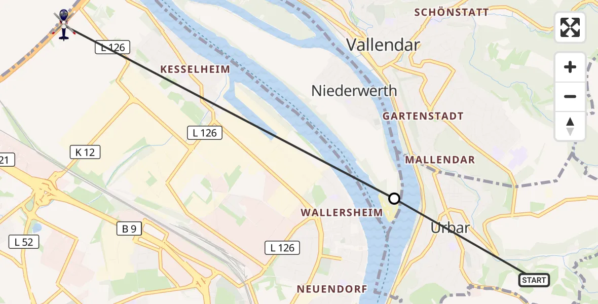 Flugroute Polizeihubschrauber Koblenz - Koblenz, 07 August 2026, 19:54