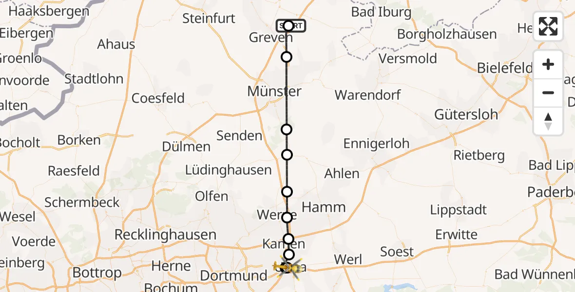 Flugroute Ambulanzhubschrauber Christoph  Westfalen-ADAC - Christian Hospital Unna West, 07 August 2026, 20:18