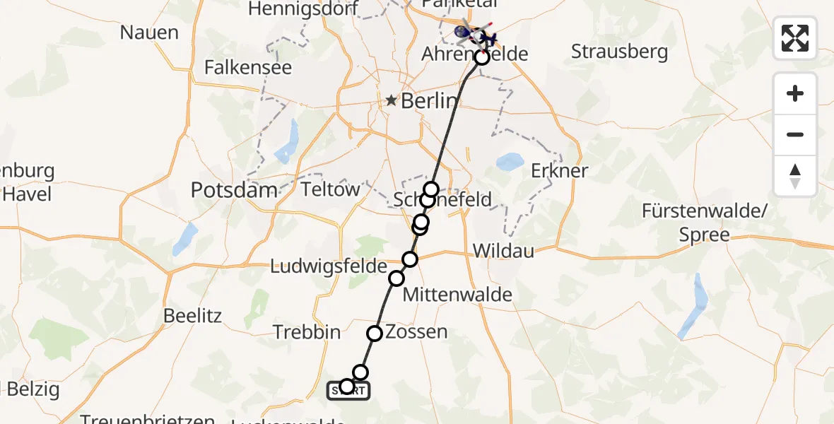 Flugroute Polizeihubschrauber Sperenberg Militärflugplatz - Ahrensfelde Hubschrauberlandeplatz, 07 August 2026, 21:17
