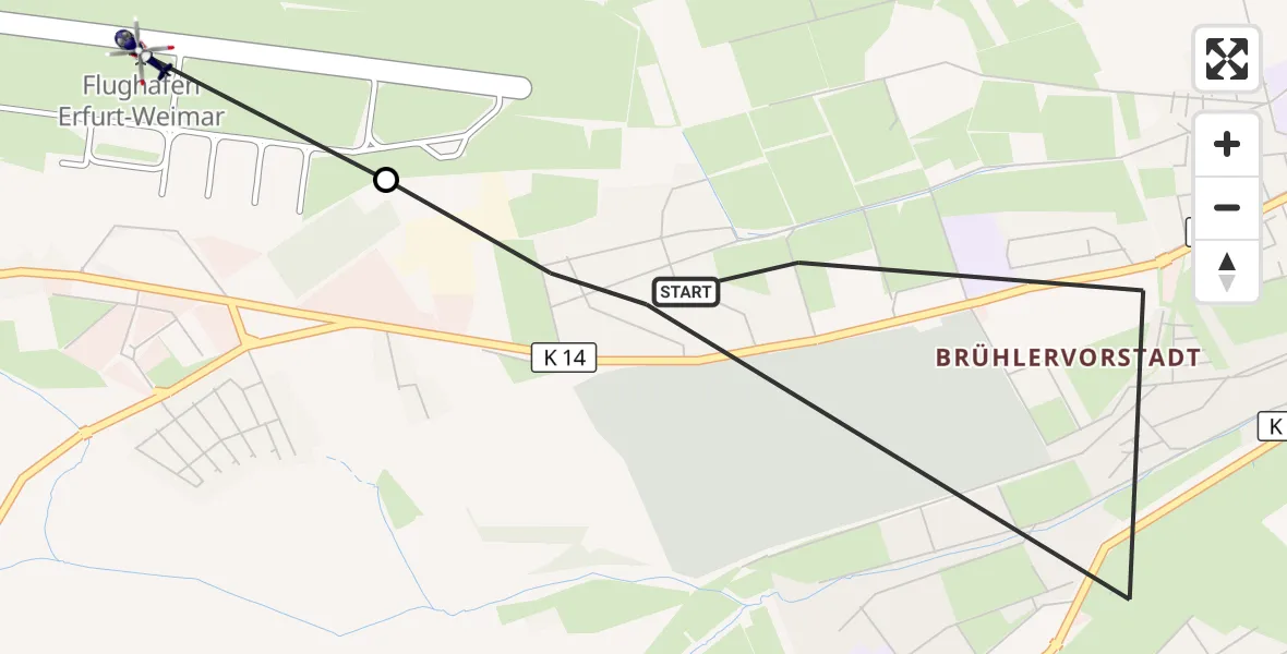 Flugroute Polizeihubschrauber Erfurt - Erfurt-Weimar Flughafen, 07 August 2026, 21:31