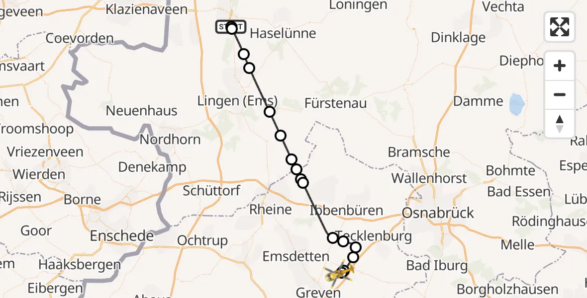 Flugroute Rettungshubschrauber Meppen Ludmillenstift Hospital - Münster Osnabrück Flughafen, 07 August 2026, 22:06