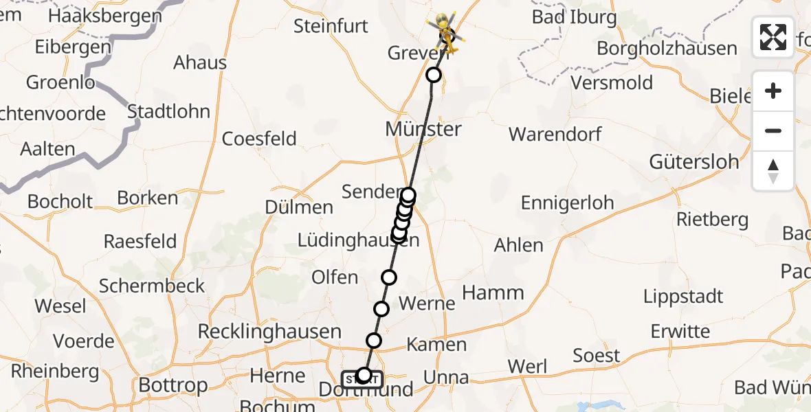 Flugroute Ambulanzhubschrauber Dortmund Hospital North - Christoph  Westfalen-ADAC, 07 August 2026, 22:10