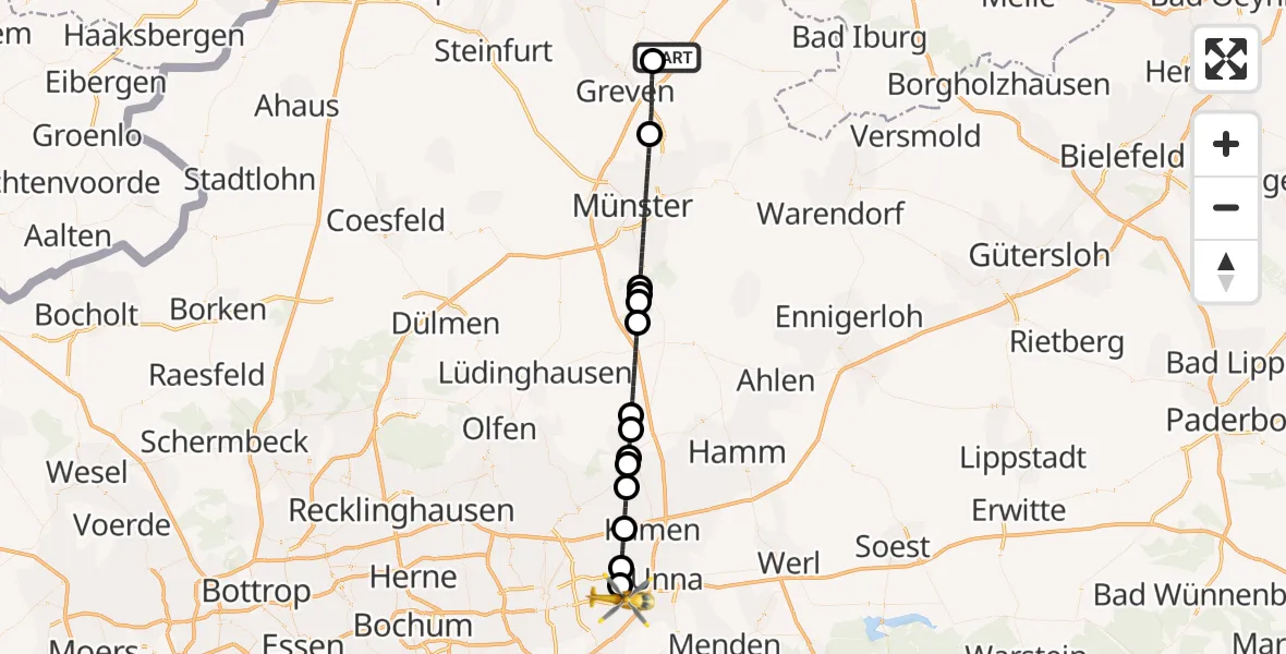 Flugroute Rettungshubschrauber Münster Osnabrück Flughafen - Dortmund Flughafen, 07 August 2026, 23:00