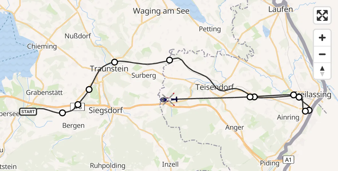 Flugroute Polizeihubschrauber Grabenstätt - Teisendorf, 07 August 2026, 23:50
