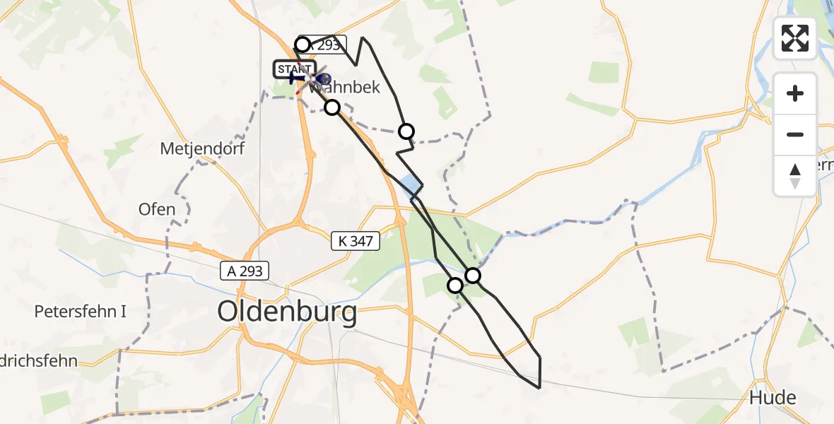 Flugroute Polizeihubschrauber Rastede - Rastede, 08 August 2026, 00:16