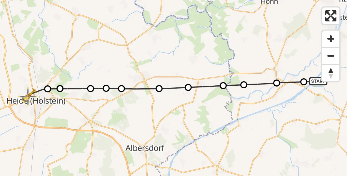 Flugroute Ambulanzhubschrauber Hörsten - Heide, 08 August 2026, 01:03