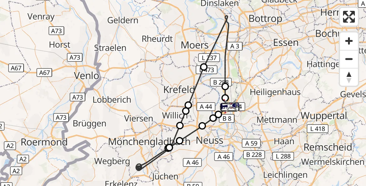 Flugroute Polizeihubschrauber Düsseldorf Flughafen - Düsseldorf Flughafen, 08 August 2026, 01:03