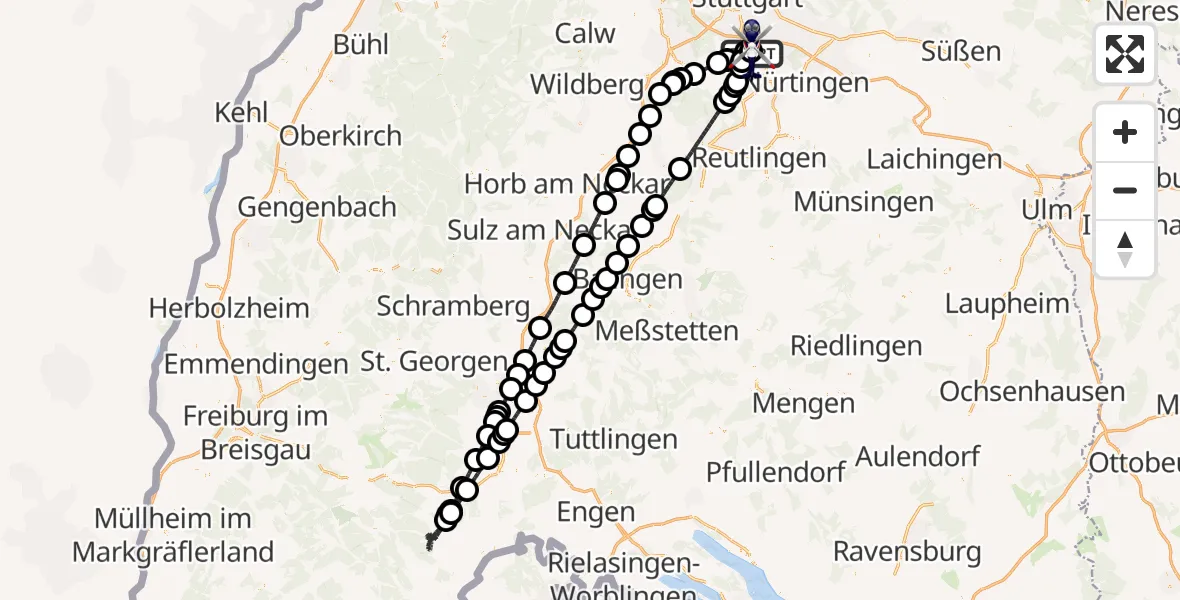 Flugroute Polizeihubschrauber Flughafen Stuttgart - Flughafen Stuttgart, 08 August 2026, 02:04