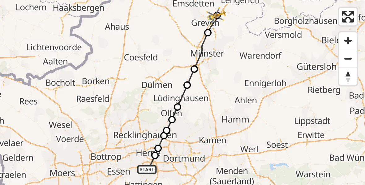 Flugroute Ambulanzhubschrauber Bochum - Christoph  Westfalen-ADAC, 08 August 2026, 03:16