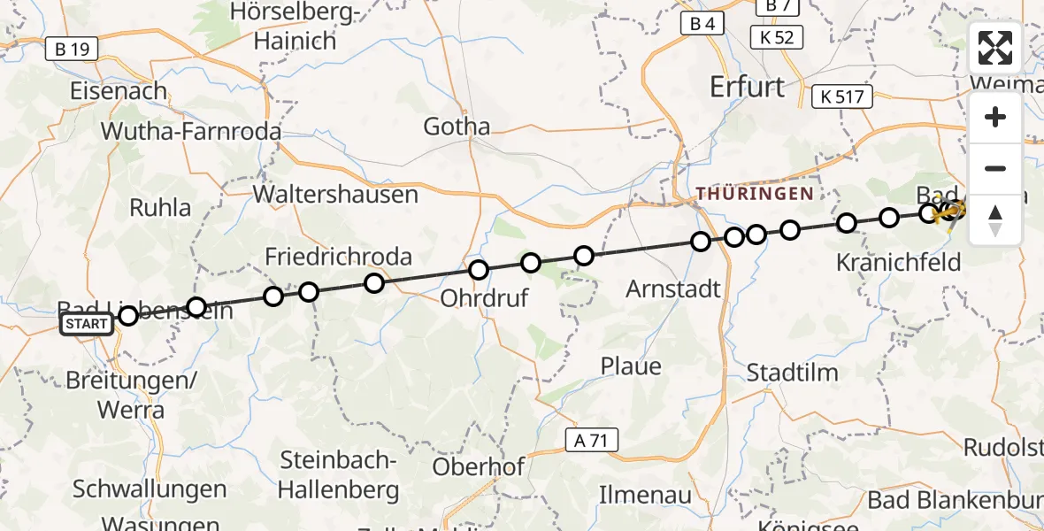 Flugroute Ambulanzhubschrauber Barchfeld-Immelborn - Bad Berka Central Hospital, 08 August 2026, 03:32