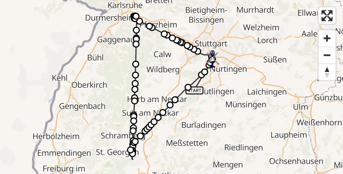 Flugroute Polizeihubschrauber Tübingen - Flughafen Stuttgart, 08 August 2026, 04:33