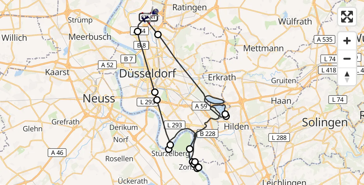 Flugroute Polizeihubschrauber Düsseldorf Flughafen - Düsseldorf Flughafen, 08 August 2026, 04:50