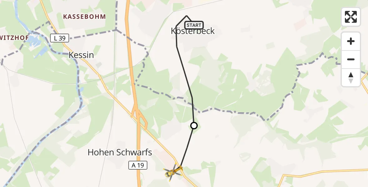 Flugroute Ambulanzhubschrauber Roggentin - Dummerstorf, 08 August 2026, 05:21