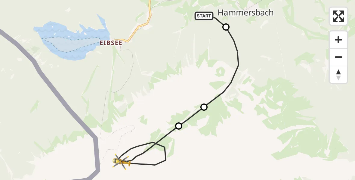 Flugroute Rettungshubschrauber Brandweg Hubschrauberlandeplatz - Grainau, 08 August 2026, 05:36