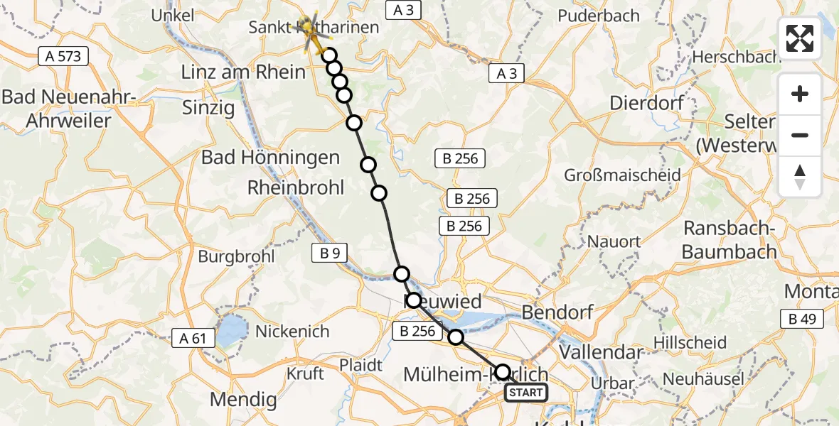 Flugroute Rettungshubschrauber Koblenz - Sankt Katharinen (Landkreis Neuwied), 08 August 2026, 05:40