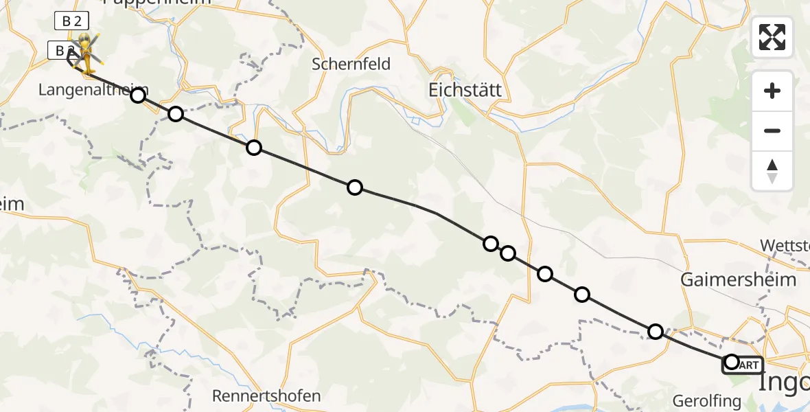 Flugroute Rettungshubschrauber Ingolstadt Hospital - Langenaltheim, 08 August 2026, 05:42