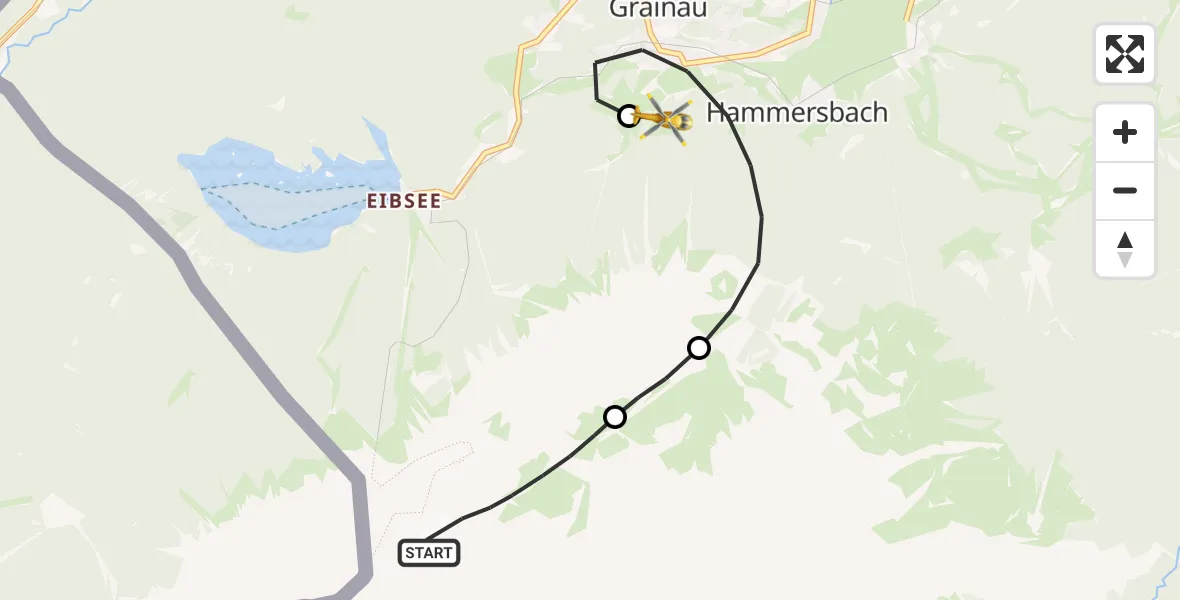 Flugroute Rettungshubschrauber Grainau - Brandweg Hubschrauberlandeplatz, 08 August 2026, 05:53