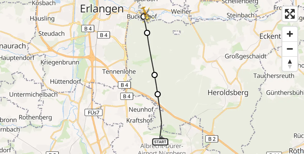 Flugroute Ambulanzhubschrauber Flughafen Nuremberg - Buckenhof, 08 August 2026, 06:14