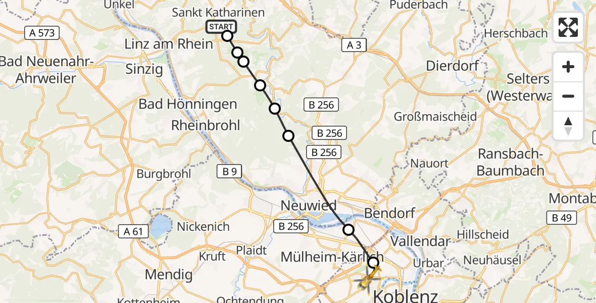 Flugroute Rettungshubschrauber Sankt Katharinen (Landkreis Neuwied) - Koblenz, 08 August 2026, 06:26