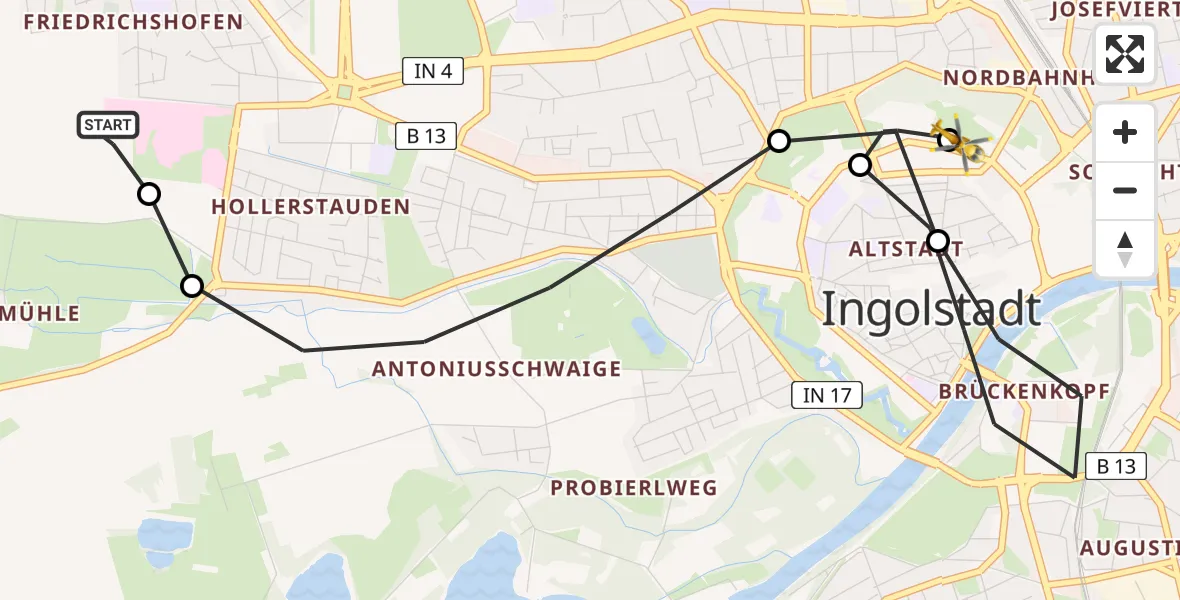 Flugroute Rettungshubschrauber Ingolstadt Hospital - Ingolstadt, 08 August 2026, 06:55