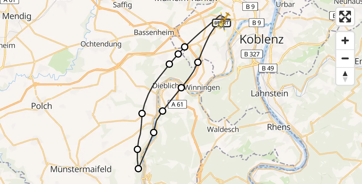 Flugroute Rettungshubschrauber Koblenz - Koblenz, 08 August 2026, 06:57