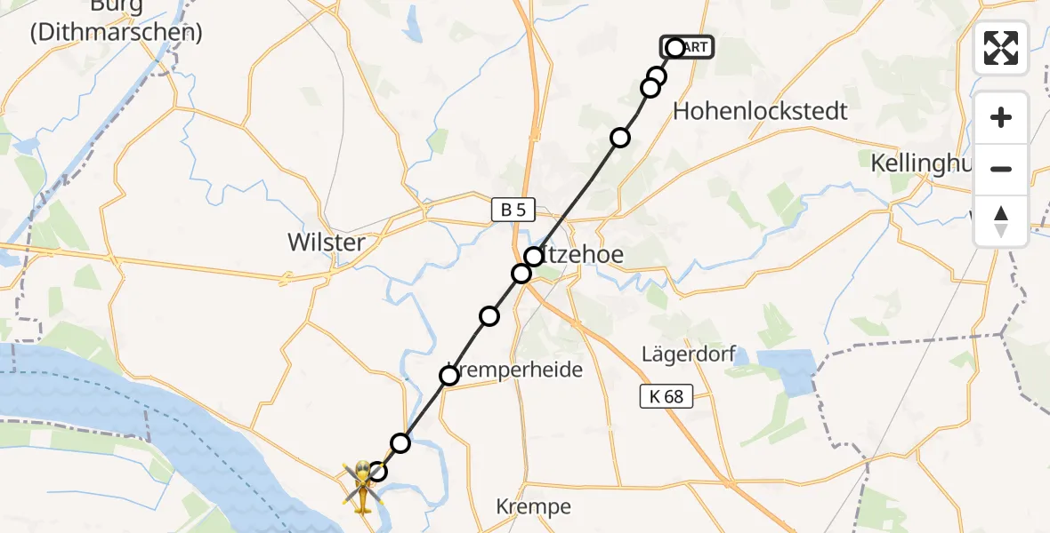 Flugroute Rettungshubschrauber Itzehoe Hungriger Wolf Flugplatz - Wewelsfleth, 08 August 2026, 07:22