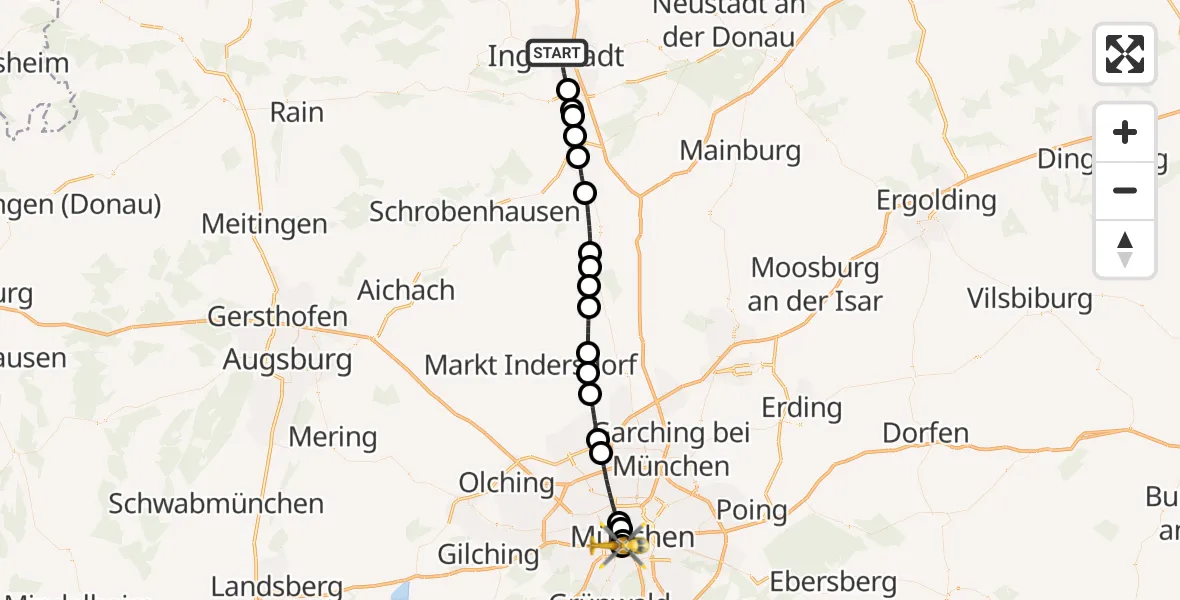 Flugroute Rettungshubschrauber Ingolstadt - München, 08 August 2026, 07:33