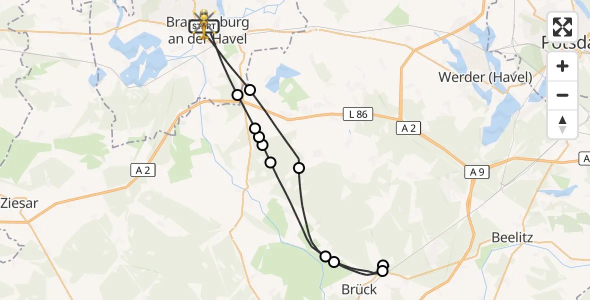 Flugroute Rettungshubschrauber Brandenburg an der Havel - Brandenburg an der Havel, 08 August 2026, 07:34