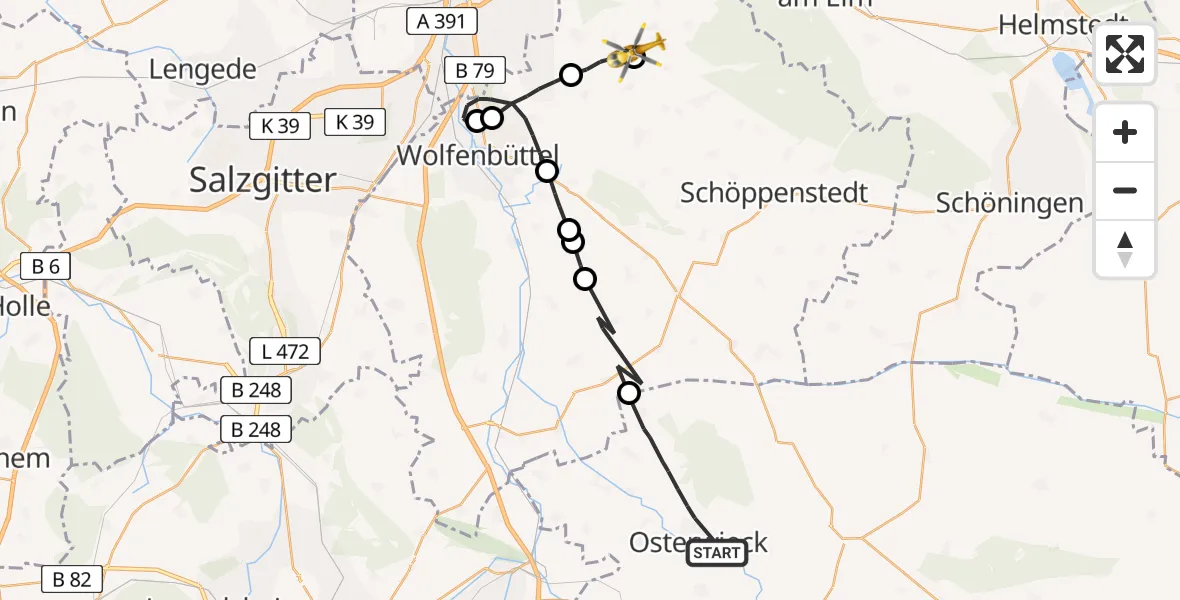 Flugroute Rettungshubschrauber Osterwieck - Veltheim (Ohe), 08 August 2026, 07:35