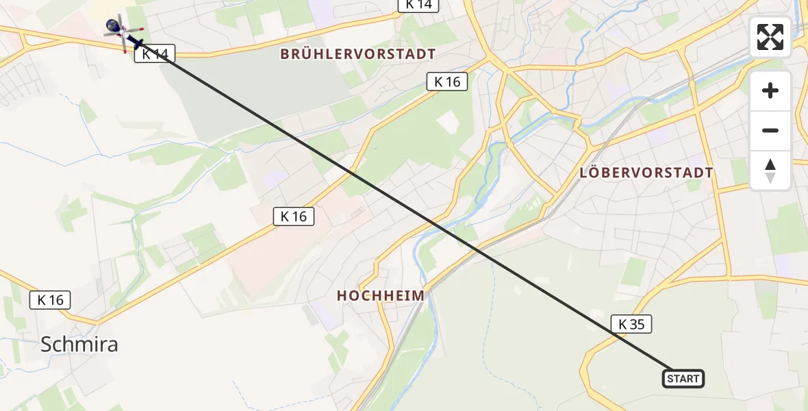 Flugroute Polizeihubschrauber Erfurt - Erfurt-Weimar Flughafen, 08 August 2026, 07:43