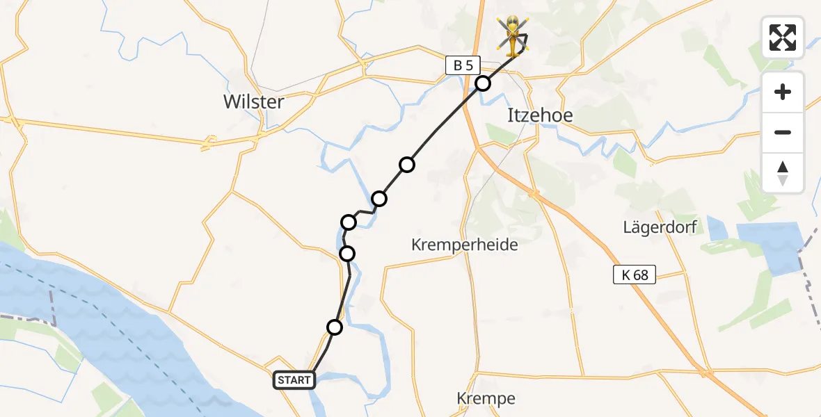 Flugroute Rettungshubschrauber Wewelsfleth - Itzehoe, 08 August 2026, 07:59