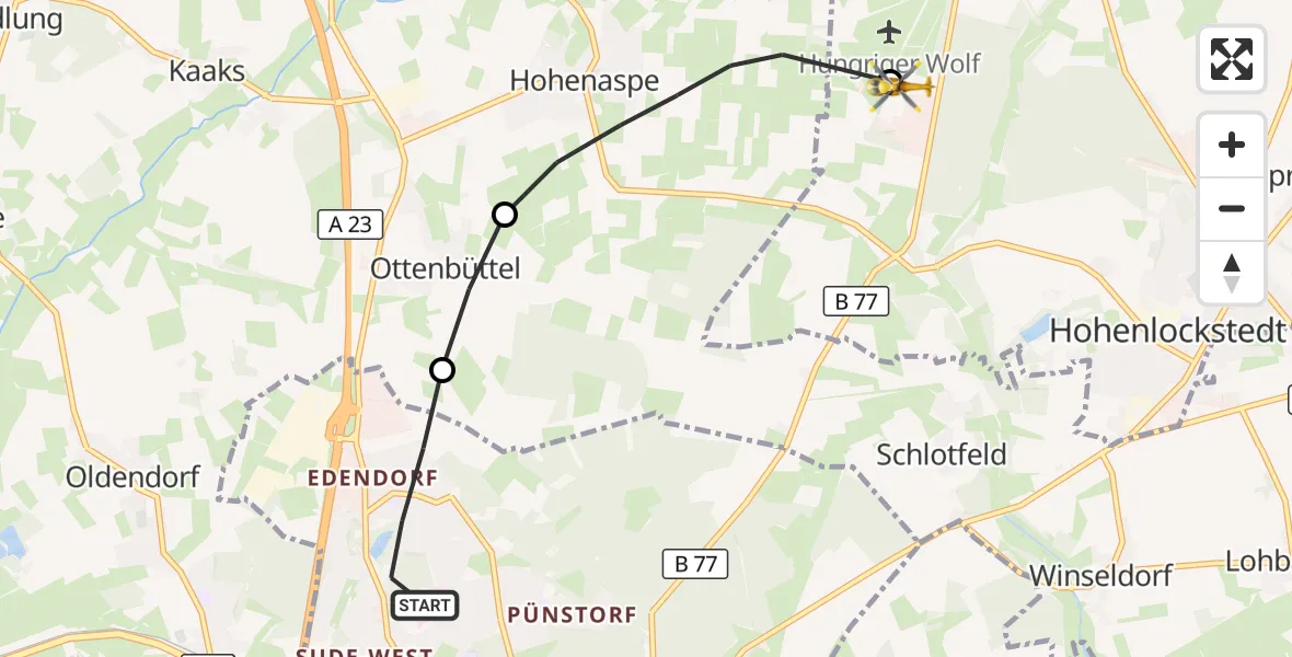 Flugroute Rettungshubschrauber Itzehoe - Itzehoe Hungriger Wolf Flugplatz, 08 August 2026, 08:30
