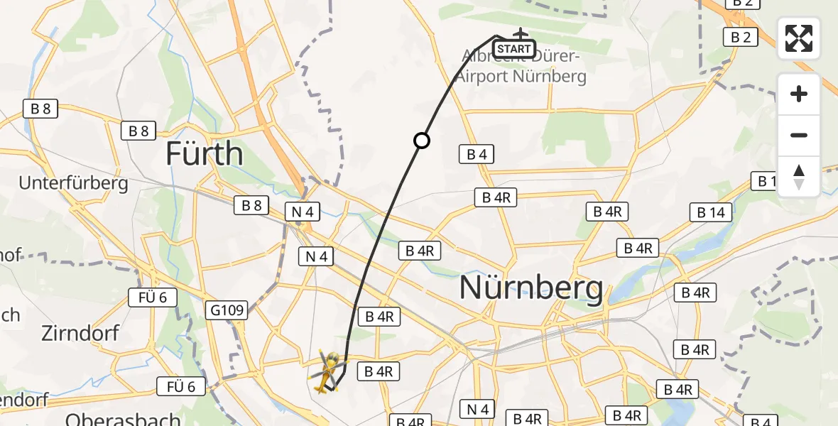 Flugroute Ambulanzhubschrauber Flughafen Nuremberg - Nürnberg, 08 August 2026, 08:31