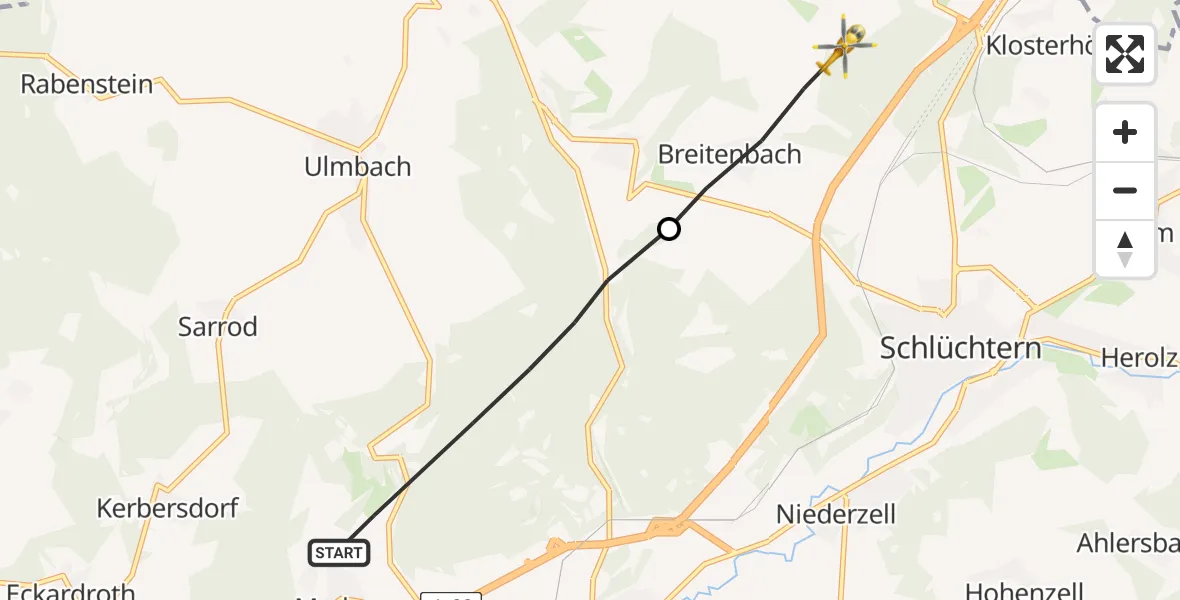 Flugroute Rettungshubschrauber Steinau an der Straße - Schlüchtern, 08 August 2026, 08:34
