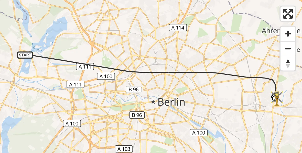 Flugroute Rettungshubschrauber Berlin - Berlin Emergency Hospital, 08 August 2026, 09:11