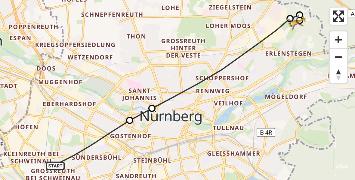 Flugroute Ambulanzhubschrauber Nürnberg - Martha-Maria Nürnberg Hospital, 08 August 2026, 09:14