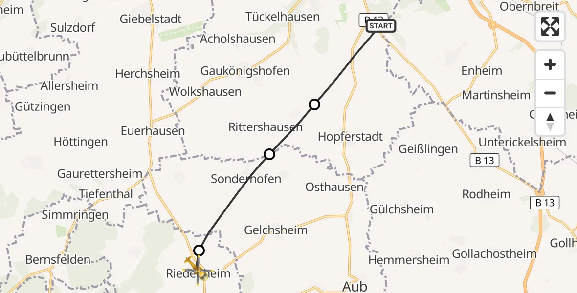 Flugroute Rettungshubschrauber Ochsenfurt - Riedenheim, 08 August 2026, 09:20